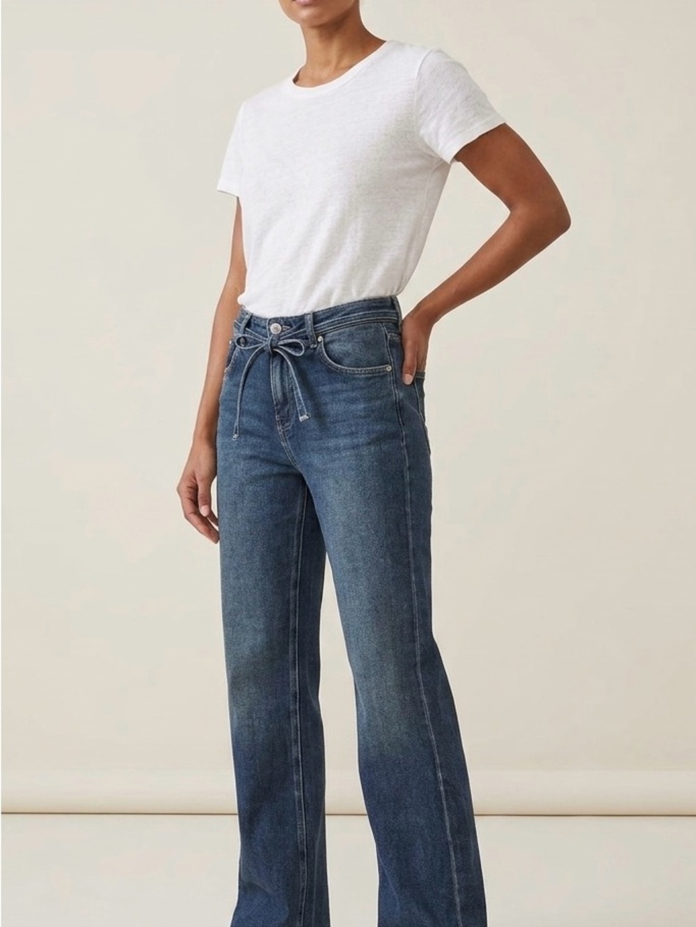 We The Free by Free People Tie Waist Straight Wide Leg Jeans | Size 27(NWT)